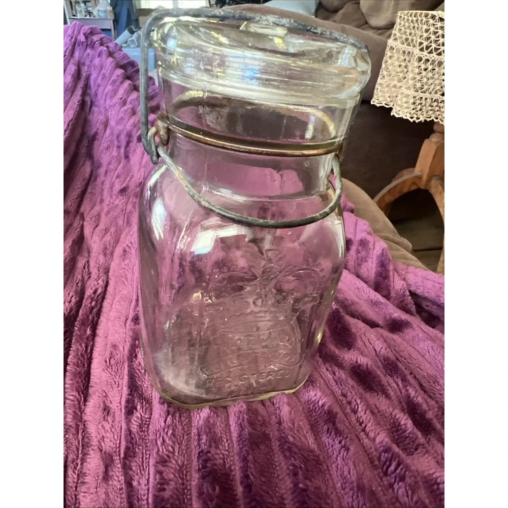 Antique A G Smalley 1896 Embossed Glass Royal Fruit Jar Pint Boston New York